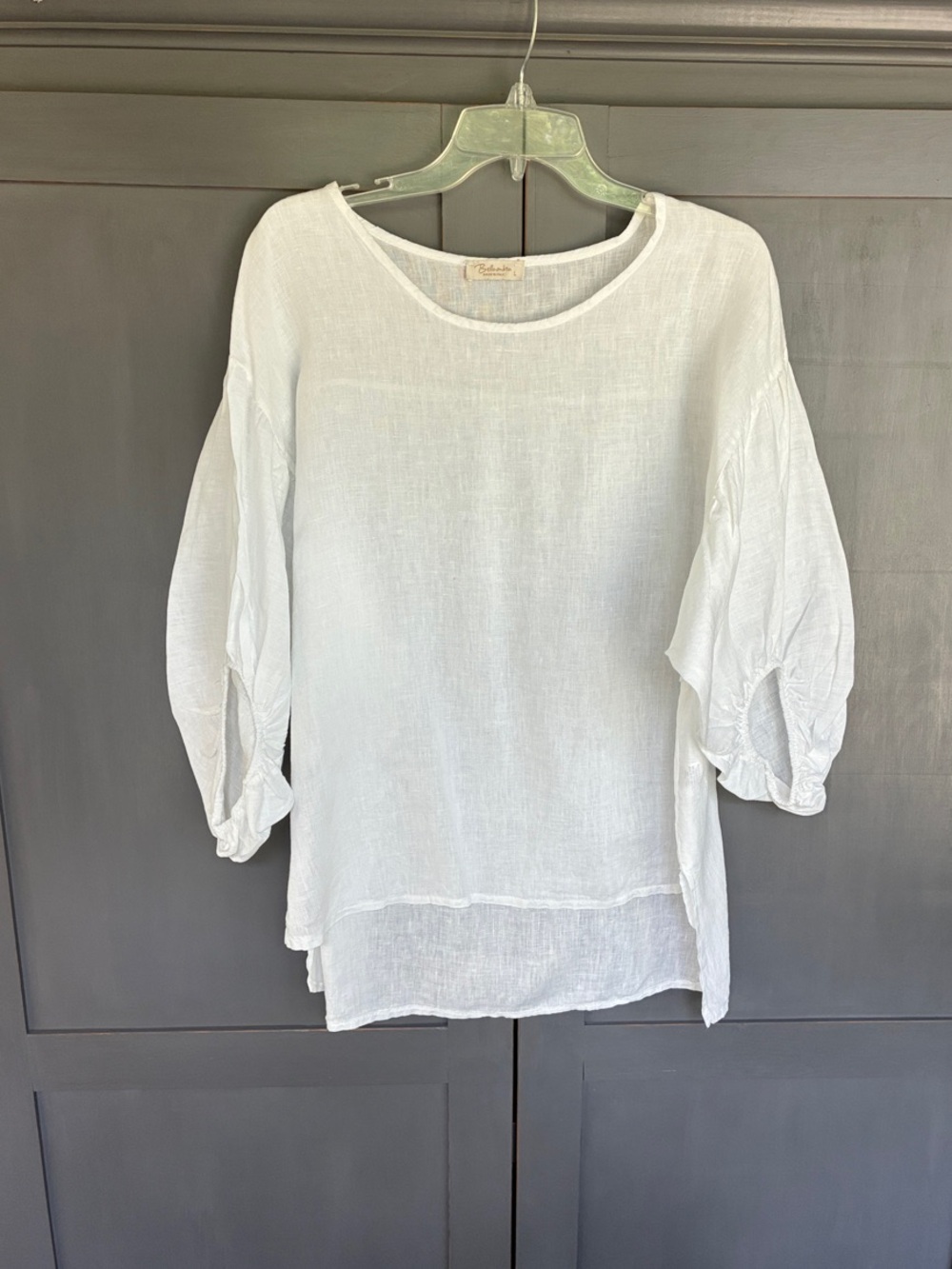 White Linen Peasant Blouse with Balloon Sleeves